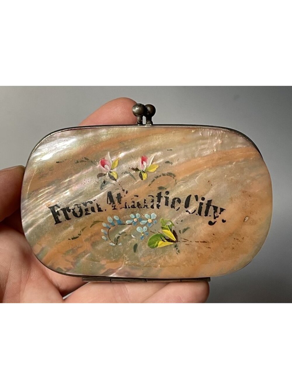 Antique Mother-of-Pearl Purse Victorian Art Deco Seaside Souvenir Atlantic City
